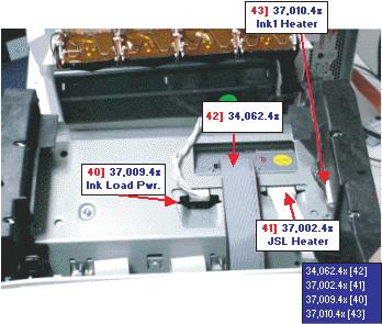 Inside Top Wiring Diagram 7,0.4x Ink 1 Heater J180 4,06.4x J1AC 7,009.4x Ink Load Pwr. JAC 7,00.