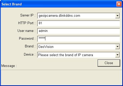 4. Type the connection information, login username and password of the GV-IP Camera. Domain name/public IP of the camera (linked directly to the Internet). Or domain name/public IP of the router.