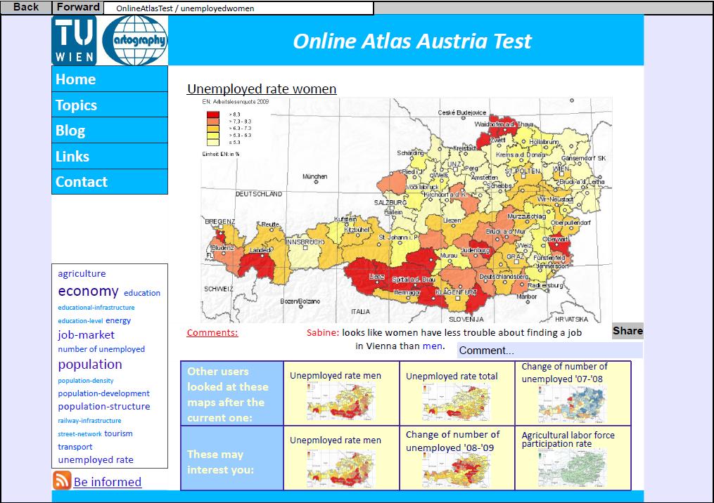 Figure 2. Example of an interface including both map recommendations and user comments (Map is taken from ÖROK Atlas website).