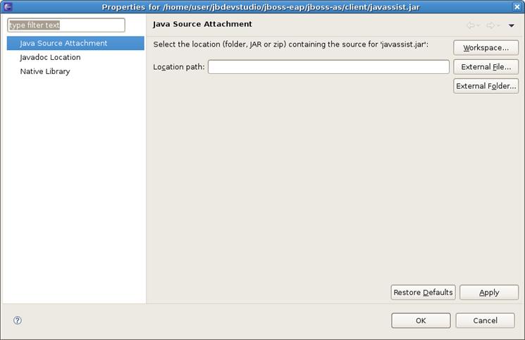 Preferences Figure 5.3. Classpath Container: Java Source Attachment Click on Apply and then on OK.