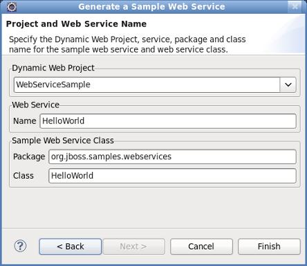 Generation Figure 6.3. Generate a Sample Web Service - Project and Web Service Name 3.
