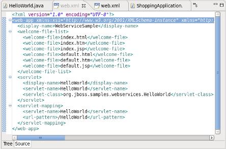 Deployment the main servlet for the application is org.jboss.samples.webservices.