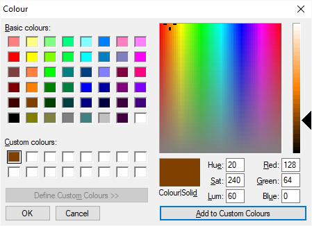 Selection of a user-defined ME10 color After the input of the RGB-values or selecting the color via mouse, you can close the window by pressing OK.