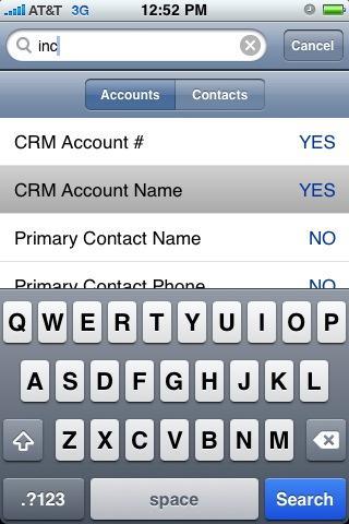 Results will then be displayed in the Accounts or Contacts screen as appropriate.