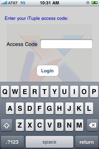 Logging In When you launch ituple by tapping the icon on your iphone or ipod Touch, a login screen appears.