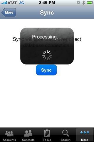 You will receive a message of success or failure. A success message indicates that the sync has delivered your CRM data to your iphone or ipod Touch.