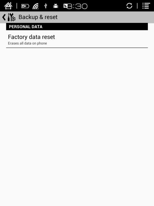 Privacy This contains settings of data backup, data recovery and factory resetting etc; Factory resetting will erase all user data.