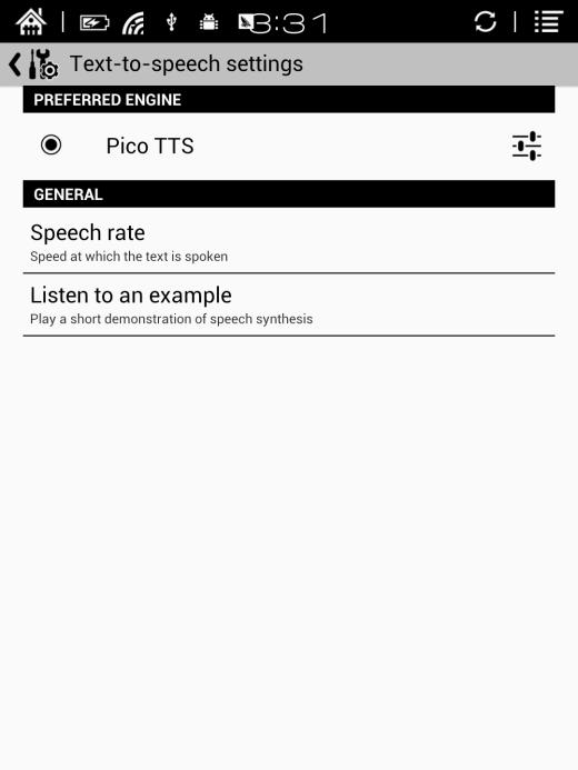 TTS Setting Users can set reading voice, speed and language by TTS (text-to-speech) setting; Users can install