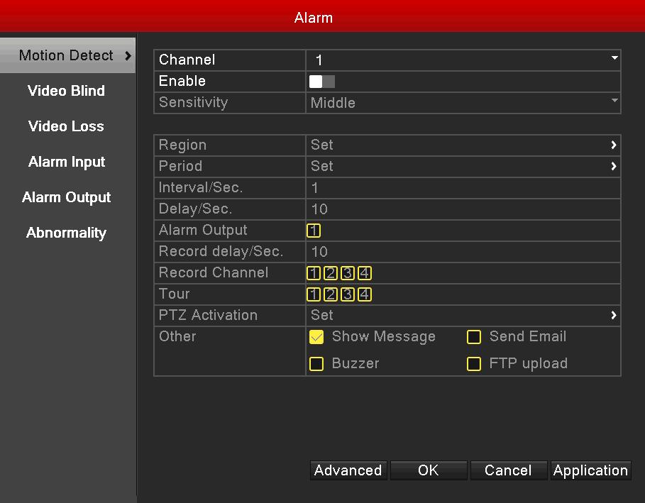 3.4.4 Alarm Click Alarm icon to enter alarm management interface 3.4.4.1 Motion Detect