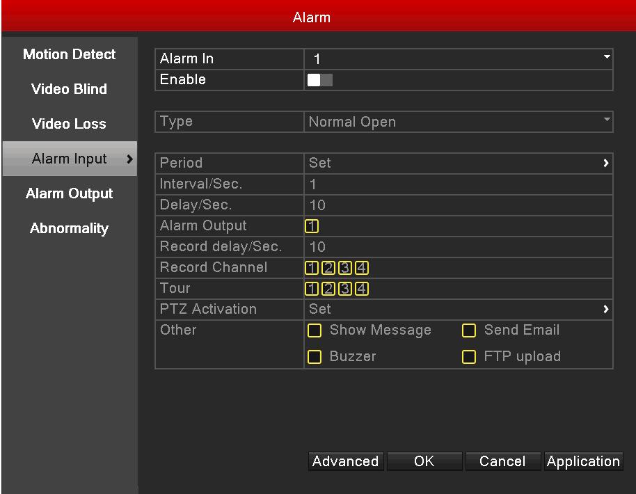 4 Alarm Input Click Alarm Input to enter alarm input alarm settings interface.