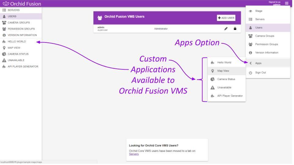 Orchid Fusion VMS Installation Guide v2.4.0 67 2. The APPs sub-menu will appear.