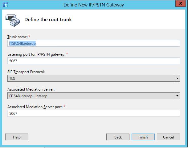 Configuration Note 3. Configuring Skype for Business Server 2015 8. Define a root trunk for the PSTN gateway.