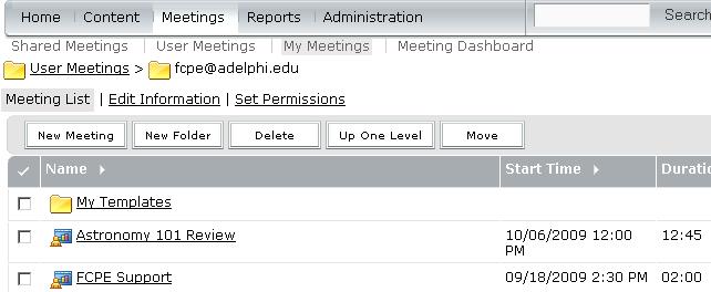 1. Click on the Meetings tab. 2. To delete a meeting, check off the box next to the meeting you want to delete.
