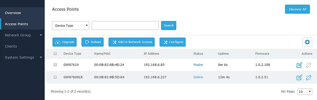 Figure 41: Access Points Make sure that firmware server path is set correctly under Maintenance, and click on to upgrade all selected access points.