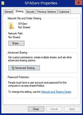 2 Installing Network Server Step 3: Sharing the SFAServ Folder Step 3: Sharing the SFAServ Folder The next step is to share the \SFAServ folder for the following users or groups: Users of the