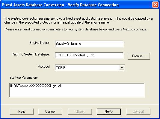 5 Upgrading Network Server Step 5: Converting Your Current Data If the system cannot connect to the system database, the Verify Database