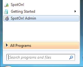 SERVER SETUP WINDOWS Step 1: Click the SpotOn! Admin shortcut in the Start menu to launch the Server Admin application.
