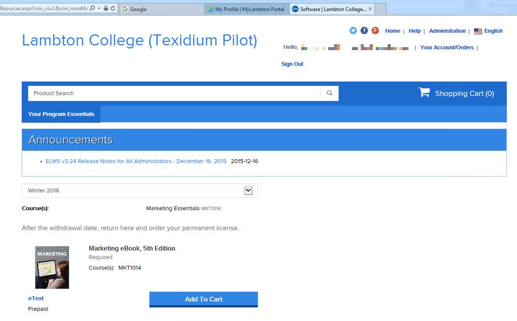 2. As you add textbooks to your cart, note that the status of your items will