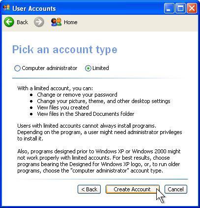 Select the radio button for the account type. A brief description of these two account type is also mentioned here.