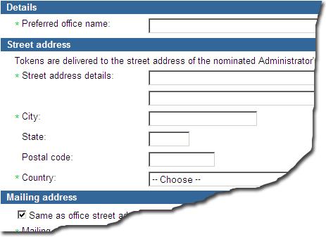 2. Click Create office Corporate Online displays the Manage offices Enter details of the office screen. 3.
