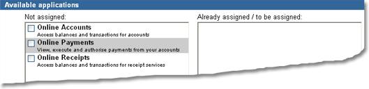 then click Continue. Corporate Online displays the Manage offices Assign applications screen, which shows the available applications.