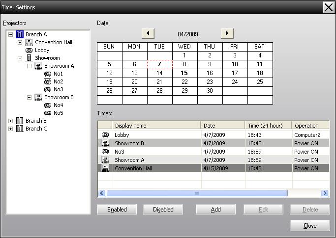 Using the control functions 31 Select "Timer" - "Timer Settings" from the Tool menu. The following window will be displayed and you can then check the timer setting status.