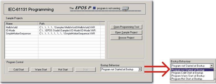 Figure 2: Page Navigator Window b) Select the EPOS P or MCD EPOS P device in the device selection combo box. c) Double click the tool IEC-61131 Programming.