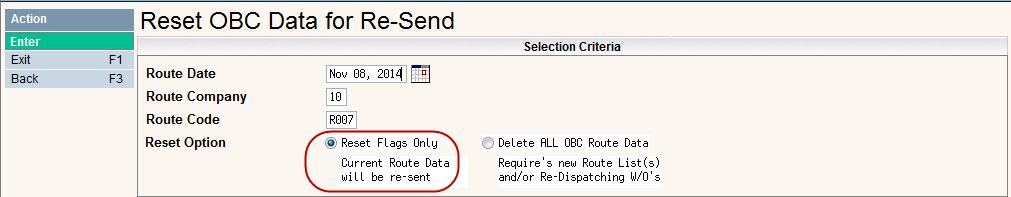 From the Operation Tab Select Option #37 Reset OBC Route Data: