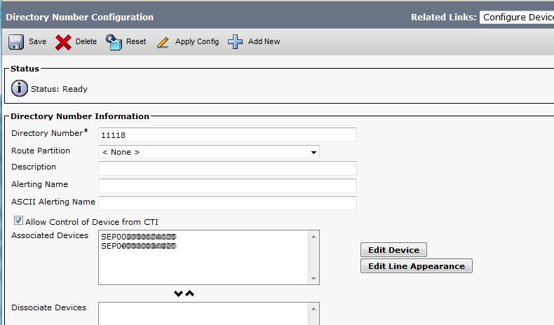 Manual registration of the endpoint Configuring shared lines CUCM Navigate to: Device > Phone > Phone Configuration (continued from the previous page). Navigate to the Association Information section.