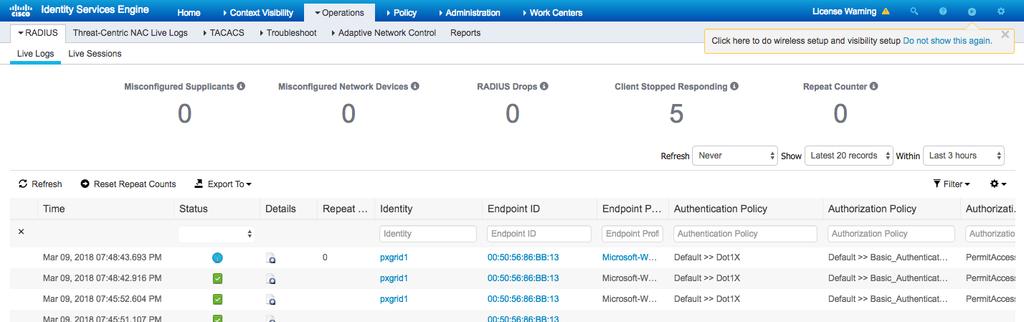 Select Cisco ISE pxgrid->anc Details, you should see the