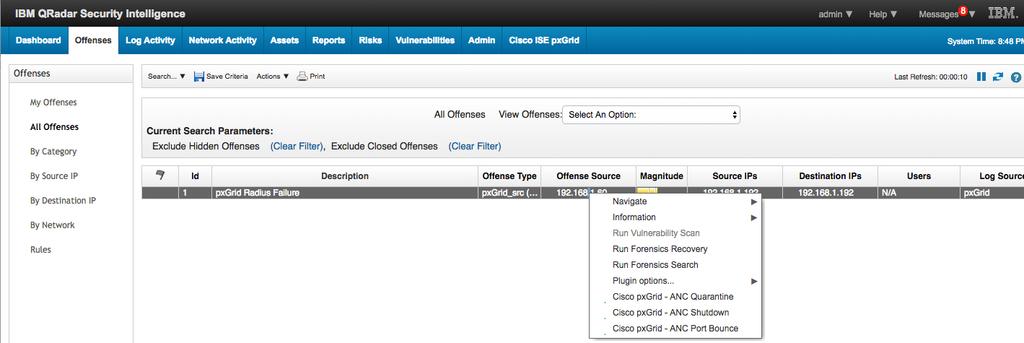 Taking ISE ANC mitigations from Offenses Dashboard Step 1 Under