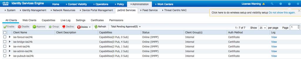 Step 3 Select Administration->pxGrid Services