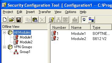 The figure below shows a screenshot of the configuration tool: Figure 1-1 Rules for group definition If several modules shall be combined to a VPN group in the Configuration Tool, the following rules
