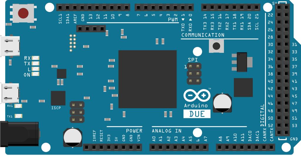 Arduino Due which has Atmel SAM3X8E ARM Cortex M3 processor has 54 digital input/output(12 of them can be used as PWM output) and 12 analog input pins.