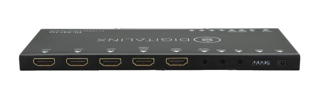 Rear 1 2 3 4 5 6 7 8 1. HDMI IN 1-3 - HDMI inputs 1-3 for HDMI sources 2. (ARC) HDMI IN 4 - ARC compatible HDMI input 3. HDMI OUTPUT - HDMI output to connect to display technology 4. AUDIO OUTPUT - 3.