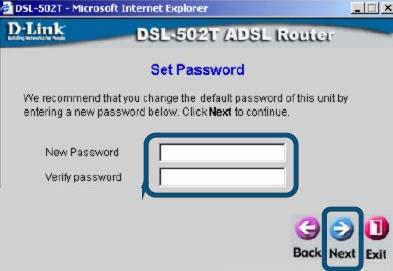 type admin in both the Password and Verify Password
