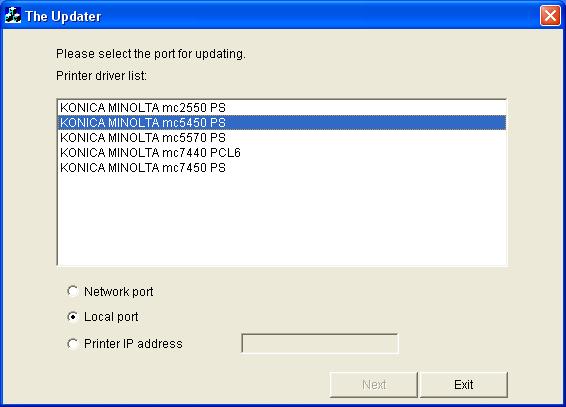 For a Local Connection When Local port is selected, a list of printer drivers for the local port appears.