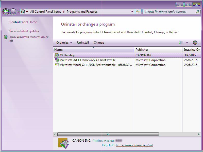 3. Select [iw Desktop] and click [Uninstall]. A message confirming the Desktop uninstallation is displayed. 4.