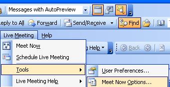 To select recording access: 1 Click Live Meeting on the menu bar, and then click User Preferences. Alternatively, you can click the User Preferences button in the Live Meeting toolbar.