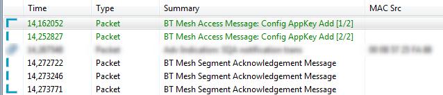 Configuring the model During the configuration process you can observe the following messages: BT Mesh Access Message: Config AppKey Add BT Mesh Access Message: Config AppKey Status BT Mesh Access