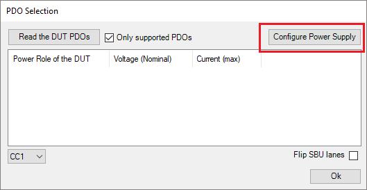 ValiFrame DUT Configuration PDO Configuration In the PDO Selection dialog/section, you can read out the PDOs from the DUT and select such PDOs that must be applied during the RX tests.