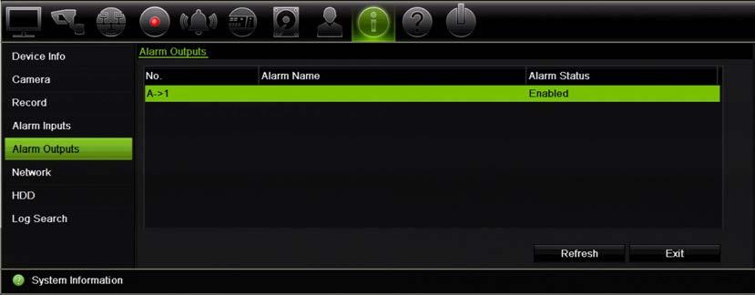 You can view the alarm output number, alarm name, and alarm status. 7.