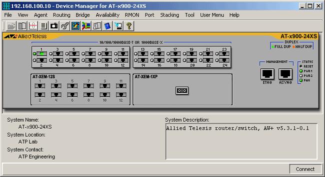 AT-x900-24X Series (AlliedWare Plus) This section describes Device Manager menus and operations specific to the AT-x900-24X Series Advanced Layer 3 Gigabit Switches.