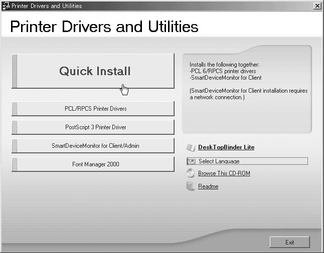 6. Installing the Printer Driver Quick Install Windows 95/98/Me/2000/XP, Windows Server 2003, and Windows NT 4.0 users can easily install this software using the CD-ROM provided.
