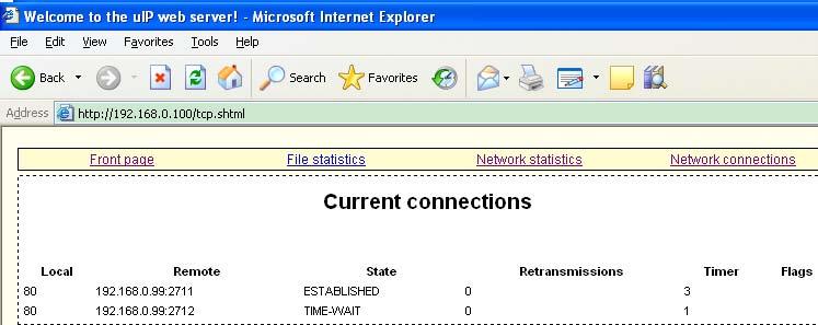 Network statistics of uip web server Click the hyper-link