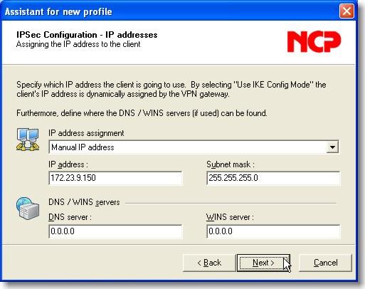 Figure 1.2.7: Configuration Assistant: IPSec Configuration IP addresses The ASLv5 is configured to assign a Virtual IP Address to the incoming connection (see figure 1.1.1).