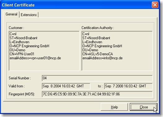 Figure 2.2.27: Connection -> Certificates -> View Client Certificate If there is any problem this will be highlighted in red.
