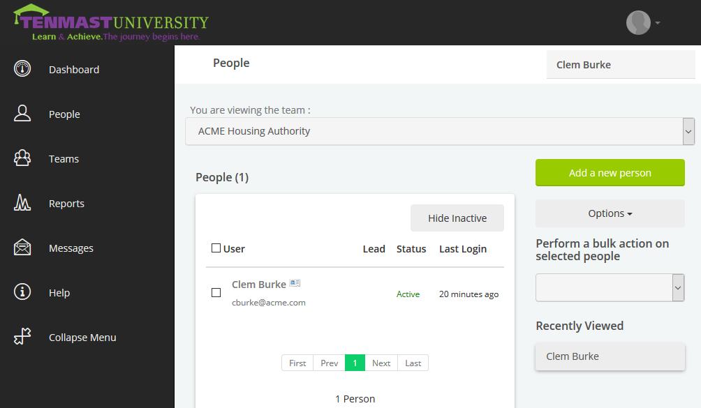 Users View Users 1 Select the People menu to display a list of all users at your agency.