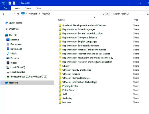 Файл серверт хандахдаа Windows Explorer цонхны дээд хэсгийн заманд: \\filesrv01 гэж бичээд өөрийн харъяалагдах албаны дундын хавтастай ажиллах боломжтой. Зураг 3.