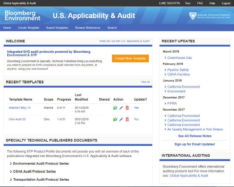 U.S. Applicability & Audit User s Guide U.S. Applicability & Audit is a flexible web-based environment, health and safety compliance auditing tool with easy-to-use, regularly updated state and